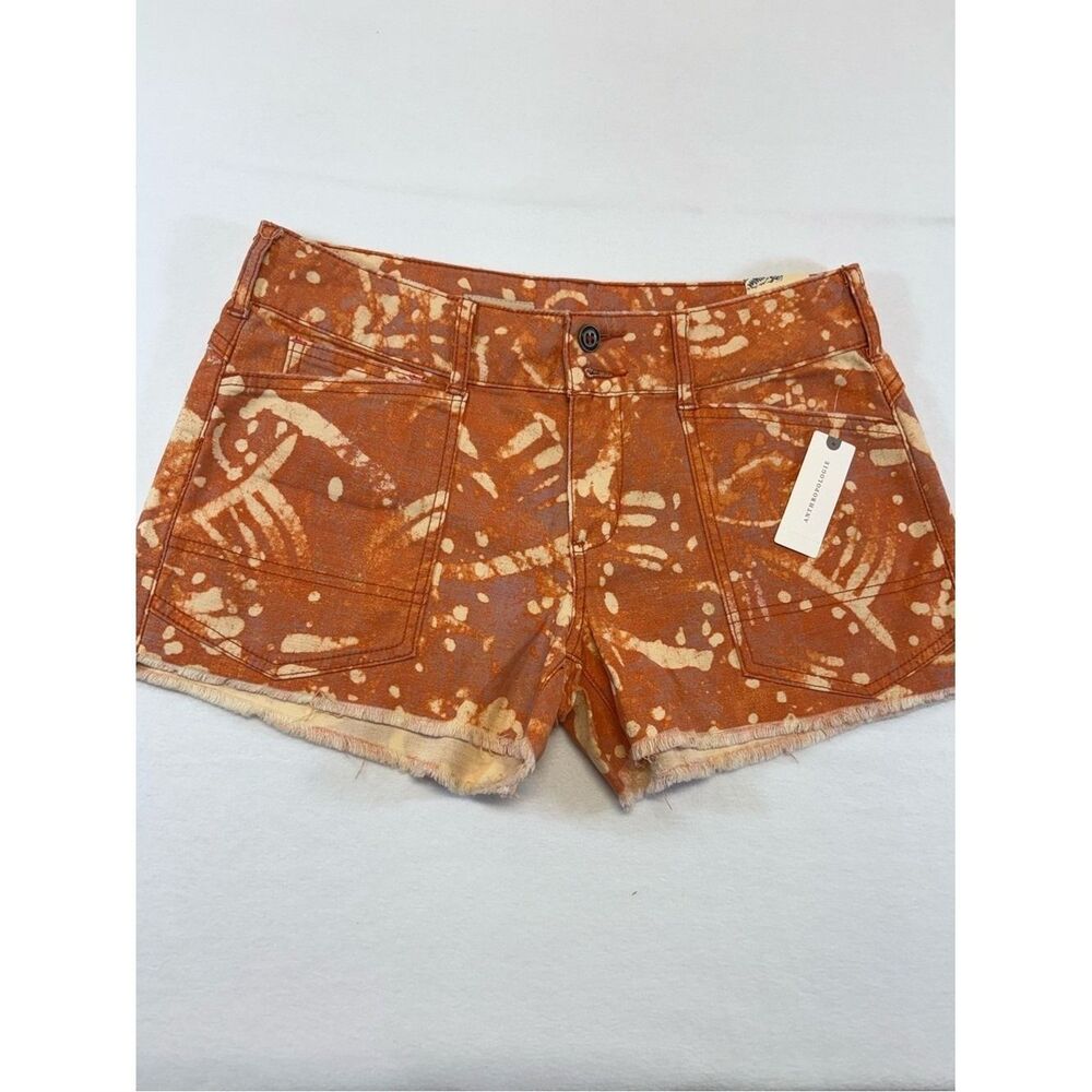 Pilcro Orange Bleach-Pattern Denim Shorts